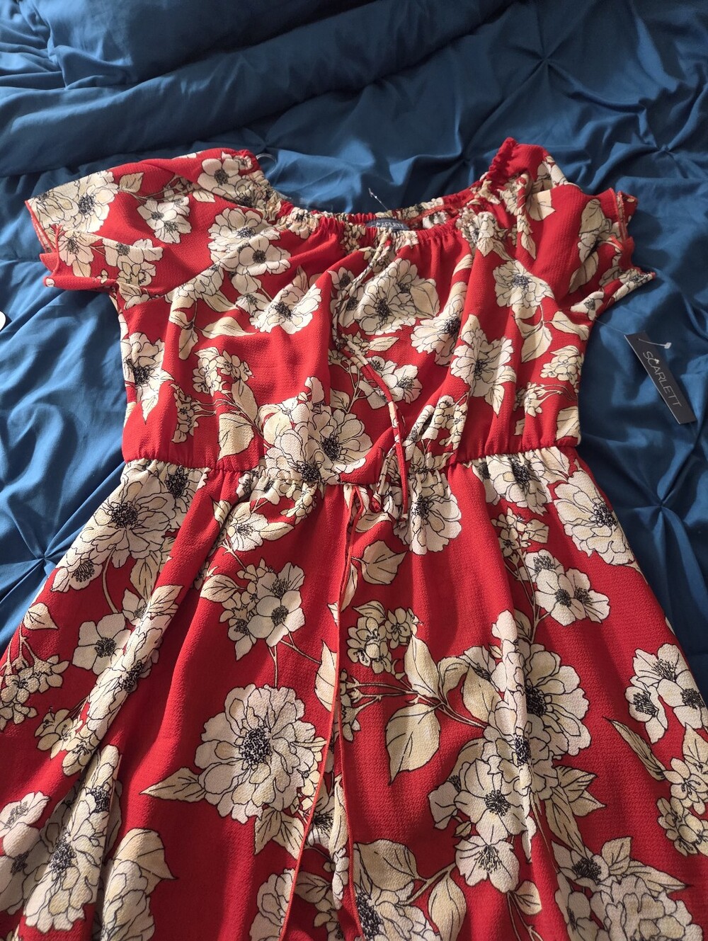 Scarlett Red Floral High-Low Off-Shoulder Dress (Skort Dress)